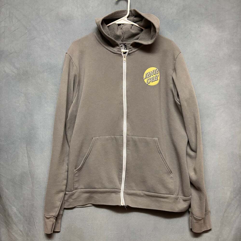 Santa Cruz Skateboards Mens XL Gray Full Zip Hoodie Yellow Logo Skate Streetwear